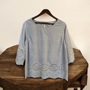 Southern Tide Womens Sz L Marina Eyelet Ivy Top Scalloped Hem Ticking Stripe